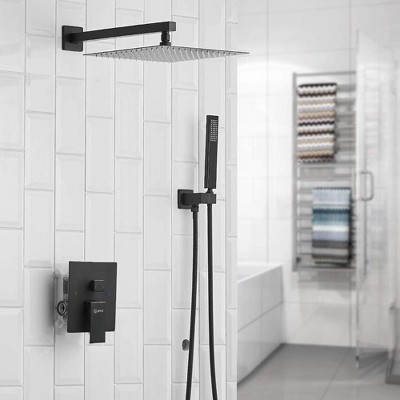 10 Inch Matte Black Stainless Steel Square Rain Shower Combo Set