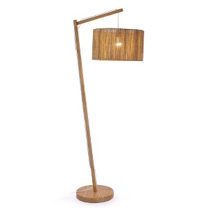 64" Boho Floor Lamp with Natural Wood Base and Handwoven Hemp Rope Shade, Standing Lamp for Living Room, Bedroom, Study, Office - 1 of 4