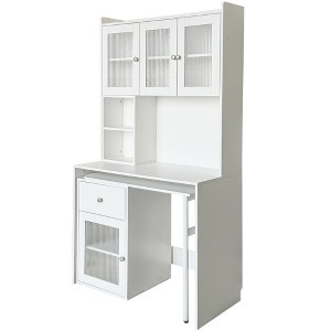 Vynxaria Computer Desk with Rotating Desktop, Glass Door Cabinets & Storage, Home Office Study Workstation - 1 of 4