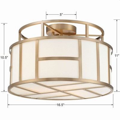 Vibrant Gold and White Silk Drum 3-Light Flush Mount