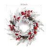 18 Inch Snow Flocked Christmas Wreath, Red & White Xmas Wreath with Red Apples Pine Cones Berries, Front Door Indoor Outdoor Winter Decor - 2 of 4