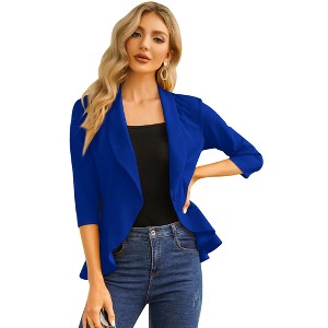 Women's 3/4 Sleeve Cropped Blazer Lightweight Open Front Cardigan Jacket for Business Causal - 1 of 4