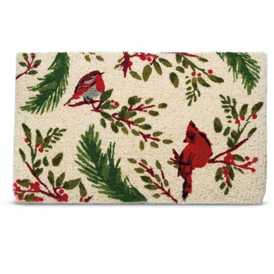 tagltd 1'6"x2'6" Birds & Berries Rectangle Indoor and Outdoor Coir Door Welcome Mat Beige Red Birds on Beige Background