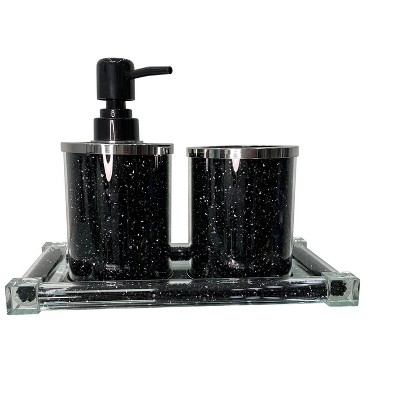 JANSNO Exquisite 3 Piece Soap Dispenser and Toothbrush Holder with Tray