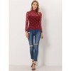 Allegra K Women's See-Through Long Sleeve Turtleneck Sheer Floral Lace Blouse - 3 of 4