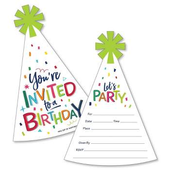 Big Dot of Happiness Cheerful Happy Birthday - Shaped Fill-in Invitations - Colorful Birthday Party Invitation Cards with Envelopes - Set of 12