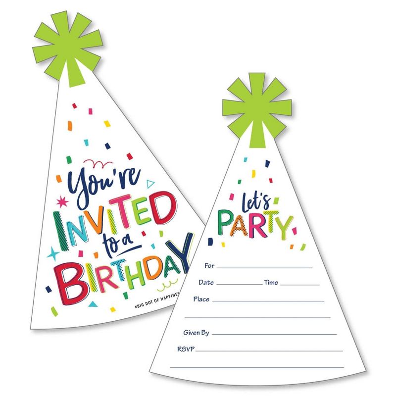 Big Dot of Happiness Cheerful Happy Birthday - Shaped Fill-in Invitations - Colorful Birthday Party Invitation Cards with Envelopes - Set of 12, 1 of 7