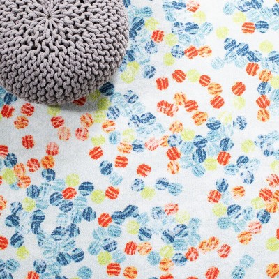 Ivory and Blue Round Kids Playhouse Washable Rug