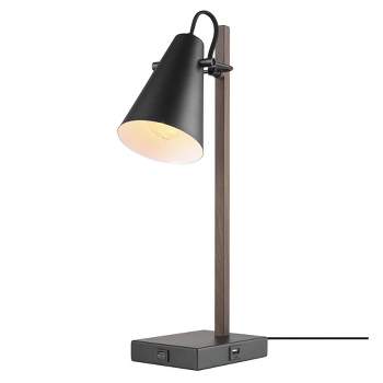 18" Nash Table Lamp with Faux Wood Arm Matte Black - Globe Electric