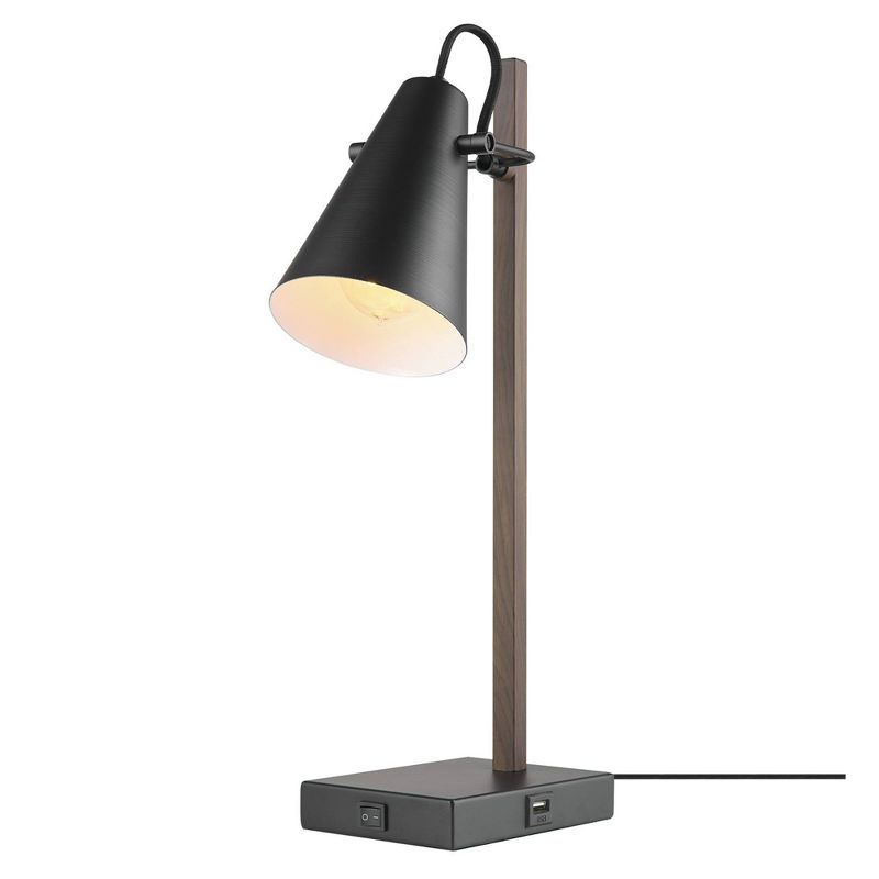18&#34; Nash Table Lamp with Faux Wood Arm Matte Black - Globe Electric, 1 of 10