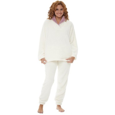 LTSCNRM Womens Fuzzy Pajamas Sets Lounge Fluffy Fleece Sleepwear Zip Up  Pullover Pockets(Ivory-XL) at  Women's Clothing store