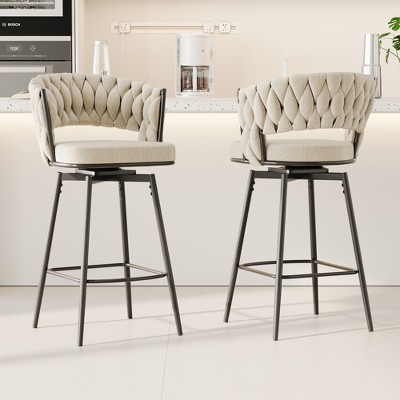 SKRAN 360°Swivel Bar Chairs Set of 2 WithMetal Leg And Soft Cushioned Backrest Modern Luxury Kitchen Chair for Bar, Kitchen Counter Island
