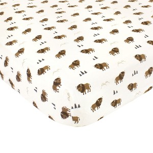 Hudson Baby Infant Boy Cotton Fitted Crib Sheet, Wild Buffalo, One Size - 1 of 2