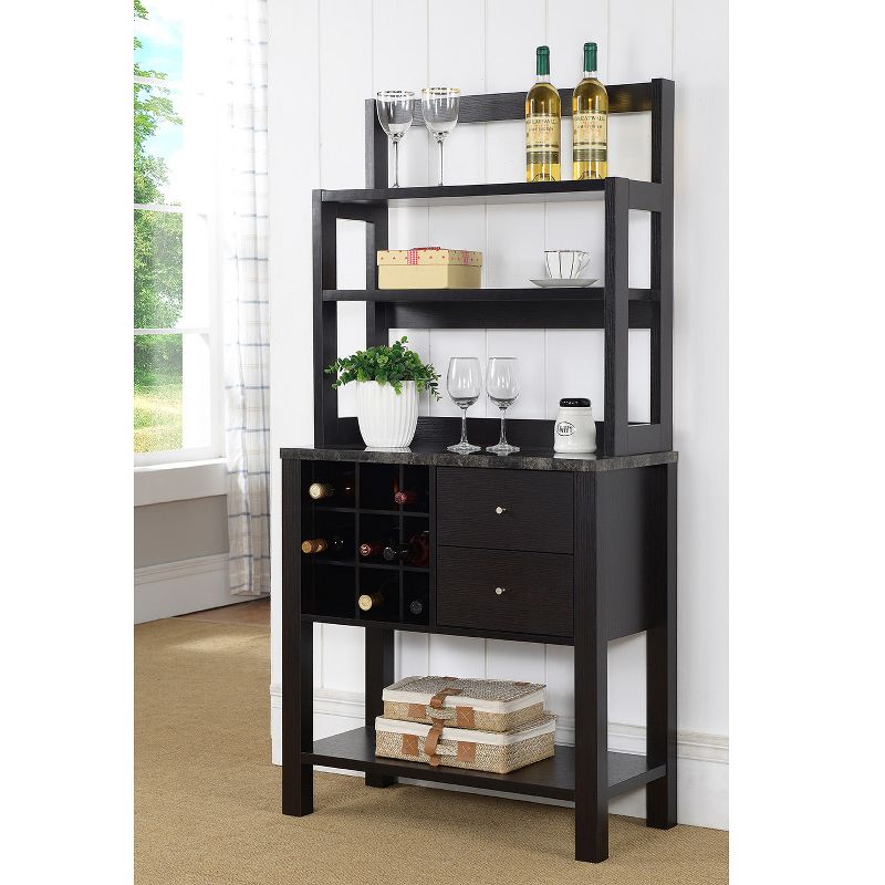 FC Design Two-Toned Baker's Rack Kitchen Utility Storage Cabinet with Wine Rack and Black Faux Marble Top in Red Cocoa Finish, 2 of 4