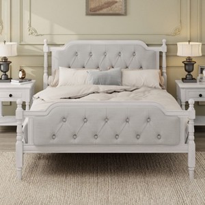Kumasinova Upholstered Full/Queen/King Bed Frame,Traditional Solid Wood Platform Bed with Tufted Headboard,Full/Queen/King Size Bed Frame for Teens - 1 of 4