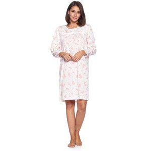 Casual Nights Women's Long Sleeve Pointelle Embroidered/Square Neck Nighgown - 1 of 4
