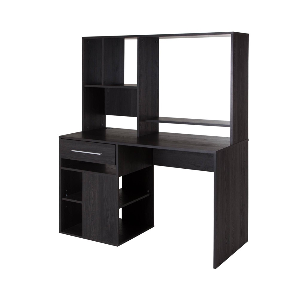 South Shore Annexe Home Office Computer Desk Gray Oak: Modern Style, Laminate Surface, Open Shelf Storage