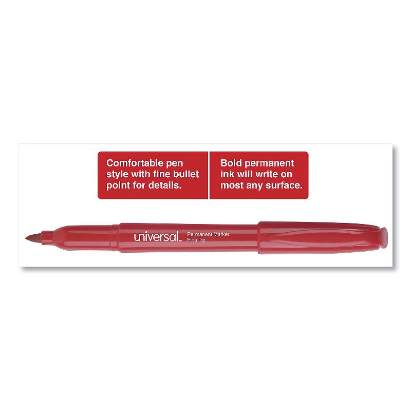 UNIVERSAL Pen Style Permanent Markers Fine Point Red Dozen 07072, 4 of 10