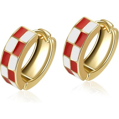 Small Hoop Cartilage Earrings Teacher Earrings for Women；White Black Enamel Hypoallergenic Hooped Gifts Gold and