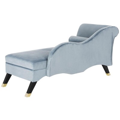 Slate Blue Velvet Art Deco Chaise Lounge with Gold Embellishments