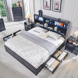 SinCiDo Modern King Size Bed Frame w/ 50" Tall Storage Headboard, Charging Station & LED Light, Curved Profile Design, Noiseless, No Box Spring Needed - 1 of 4