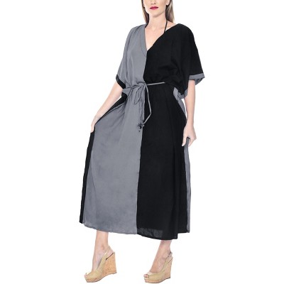 LA LEELA Women's House Daily Routine Evening Wear Vacation Casual Dailywear Holiday Loungewear Relaxed Fit Caftan Maxi Night Shirts 3X-4X Black, Solid