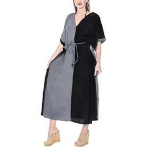 LA LEELA Women's House Daily Routine Evening Wear Vacation Casual Dailywear Holiday Loungewear Relaxed Fit Caftan Maxi Night Shirts 3X-4X Black, Solid - 1 of 4