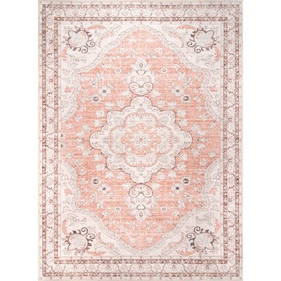 Nuloom Tracie Medallion 5x8 Machine Washable Indoor Area Rug for Living Room Bedroom Dining Room Kitchen, Peach/Ivory