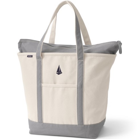 Lands' End Large Natural 5 Pocket Open Top Long Handle Canvas Tote Bag - -  Natural/silver Graphite : Target