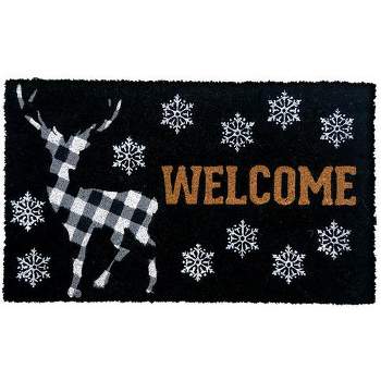 Winter Wonder Lane Welcome Tan, Red & Green Plaid Coir Doormat