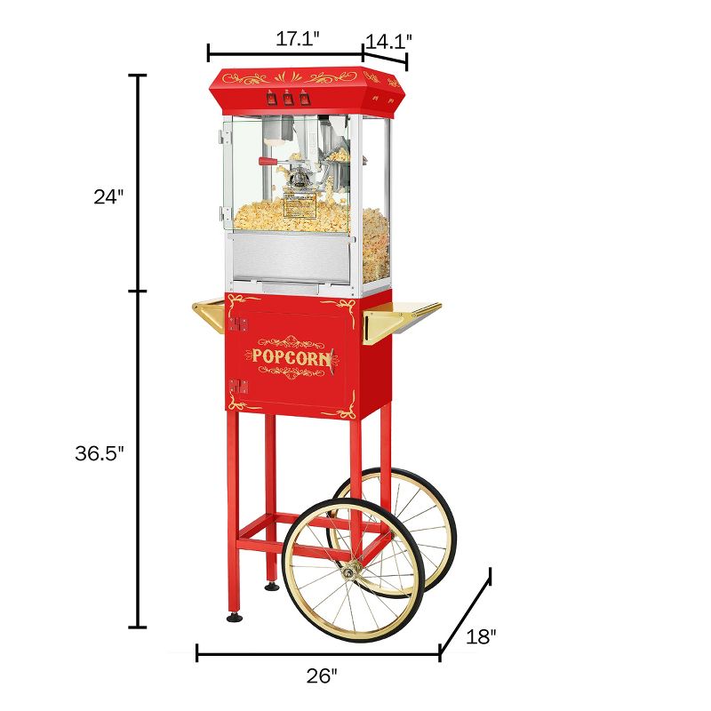 Superior Popcorn 8 oz. Movie Night Popcorn Maker Machine and Cart - Red, 5 of 6