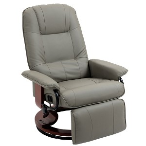 PU Leather Recliner Swivel Chair with Wood Base and Extendable Footrest - 1 of 4