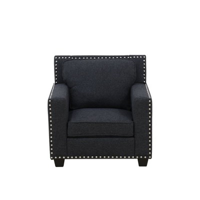 DOMETOUR Black Linen Living Room Chair - Modern Upholstered Accent Chair with Comfortable Seating