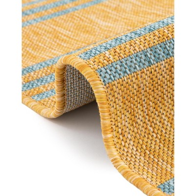 Yellow and Aqua Striped Outdoor Rectangular Rug 4' x 6'