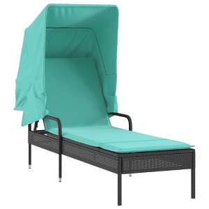 vidaXL Patio Sun Lounger Black and Turquoise - 1 of 4