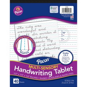 Pacon Multi-Sensory Raised Ruled Tablet, Tape-Bound Tablet, 1/2" x 1/4" x 1/4" Ruled Short, 8-1/2" x 11", 40 Sheets (Pack of 6) - 1 of 1