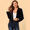 Allegra K Women's Winter Warm Cropped Collarless Faux Fur Fluffy Jacket - 3 of 4