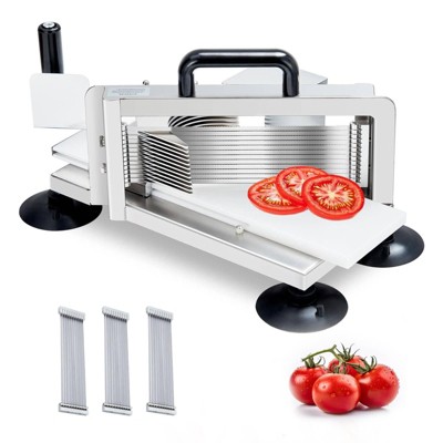 1/4"+3/8"+3/16" Stainless Steel Tomato Slicer | Heavy-Duty Commercial Manual Cutter with Non-Slip Feet | Ideal for Tomatoes