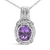 Haus of Brilliance Silver 9x7mm Oval Purple Amethyst and Diamond Accent Drop Pendant Necklace - 2 of 4