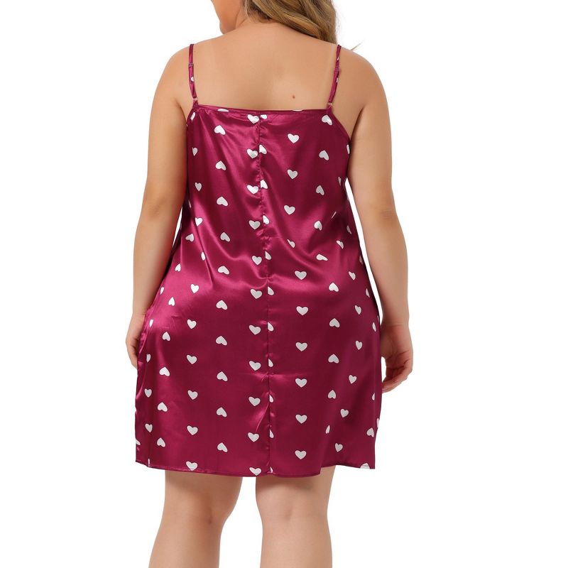 Agnes Orinda Women's Plus Size Satin Heart Print Sleeveless Nightgowns, 4 of 6