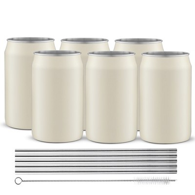 JoyJolt Stainless Steel Can Drinking Tumblers with Straws & Brush- 16 oz - Set of 6