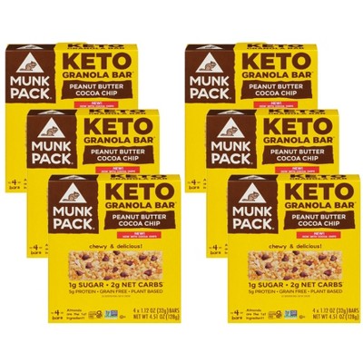 Munk Pack Peanut Butter Cocoa Chip Keto Granola Bars - Case of 6/4 pack, 1.12 oz
