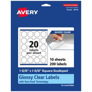Avery Glossy Clear Square Scalloped Labels with Sure Feed, 1-5/8" x 1-5/8" - 1 of 4