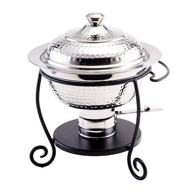 Old Dutch 1.8qt Stainless Steel Hammered Chafing Dish with Iron Stand