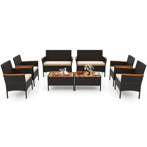 Tangkula 8 Piece Outdoor Patio Rattan Furniture Set Rattan Conversation Set w/ Chairs & Loveseat - 1 of 4