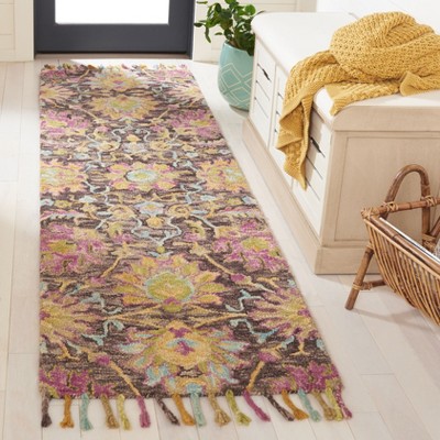 Handmade Multicolor Floral Tufted Wool Runner Rug 27" x 7"