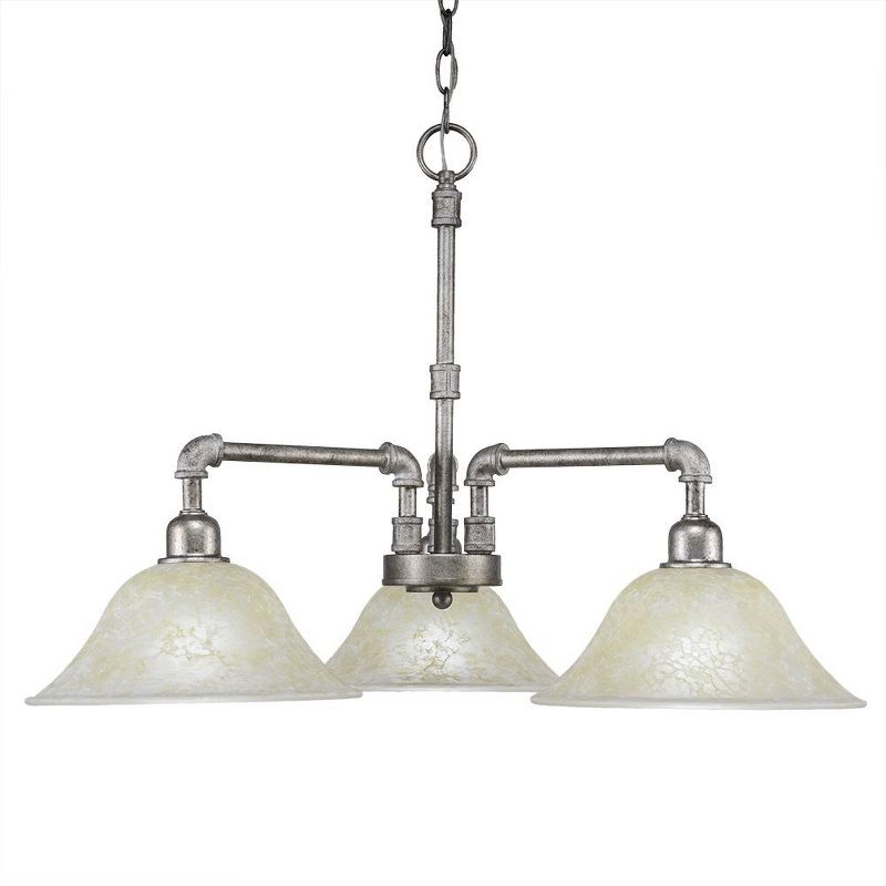 Toltec Lighting Vintage 3 - Light Chandelier in  Aged Silver with 10" Amber Marble  Shade, 1 of 2