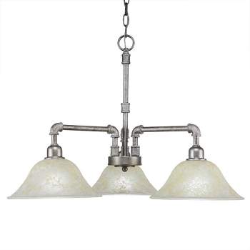 Toltec Lighting Vintage 3 - Light Chandelier in  Aged Silver with 10" Amber Marble  Shade
