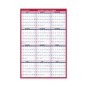 Academic Erasable Reversible Extra Large Wall Calendar, 48 x 32, White/Blue/Red, 12 Month (July to June): 2025 to 2026 - 1 of 4