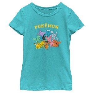 Girl's Pokemon Colorful Eeveelutions Animals T-Shirt - 1 of 4